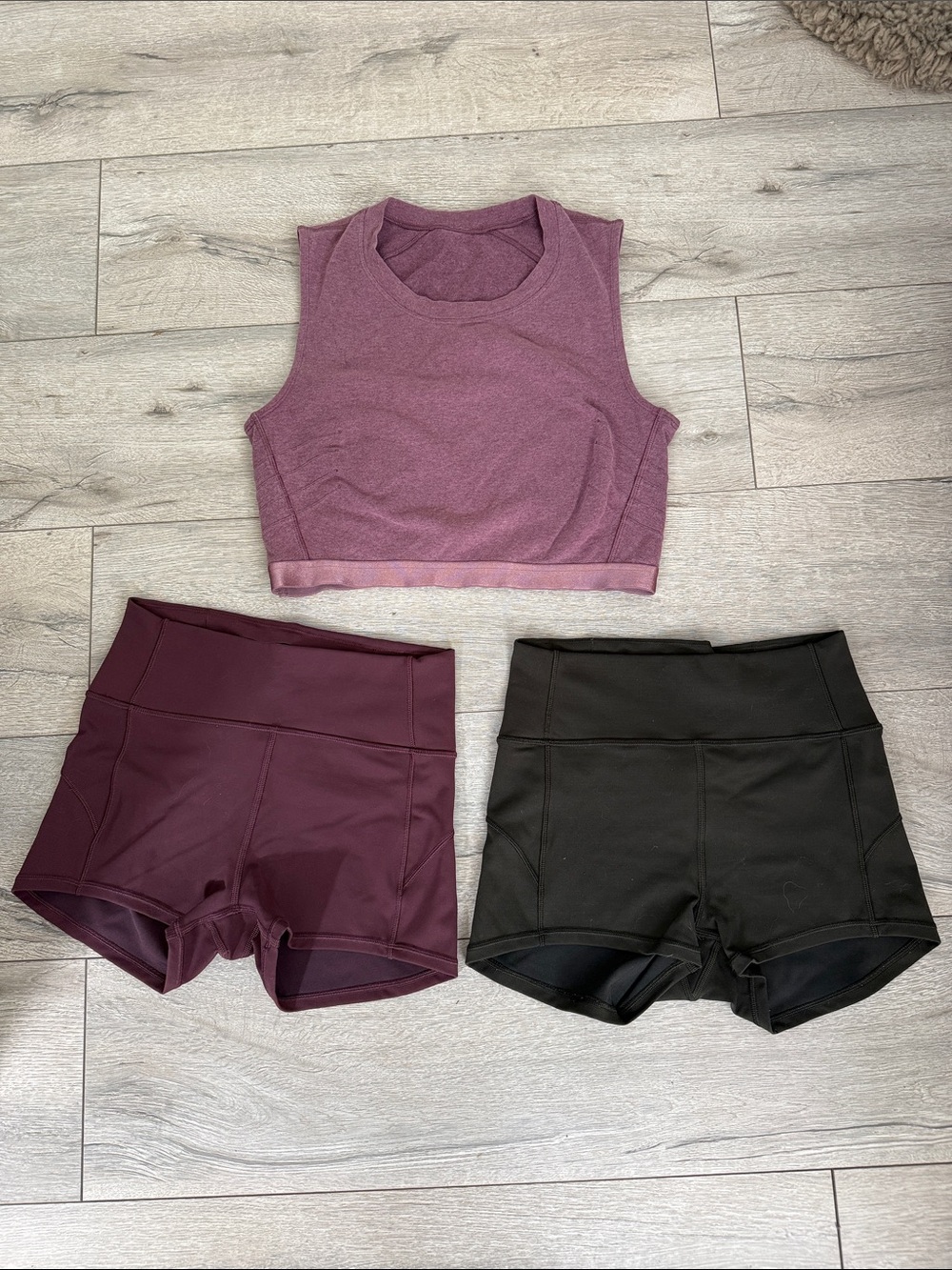 LULULEMON Bundle! High-Waist Women's Active Shorts – Black & Plum with Plum Top